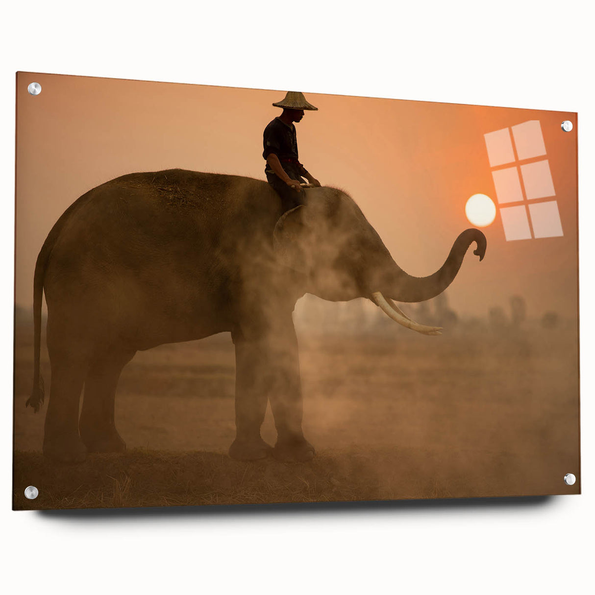 Acrylic print of a large abstract depiction of a Sri Lankan landscape in muted earth tones.