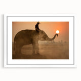 Abstract art print of a Sri Lankan landscape in muted earth tones on a framed white mat, ideal for dining room decor.