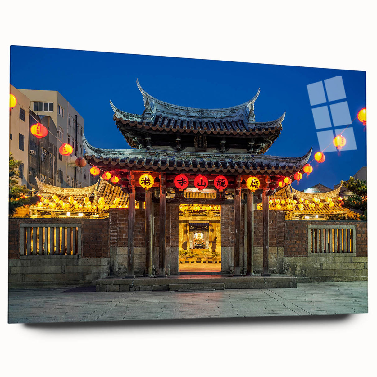 Large abstract wall art depicting a serene Taiwan landscape in muted earth tones on acrylic glass.