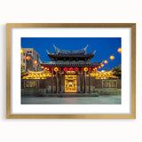 Extra large abstract art print of a Taiwanese landscape in textured gold tones, framed, suitable for living room decor.