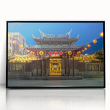 Large abstract wall art featuring a mid-century modernist design of Taiwan scenery in black and white hues, framed acrylic.