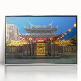 Mid-century modernist art of a Taiwanese landscape in muted earth tones on a framed acrylic print.