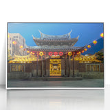 Acrylic print of a serene Taiwan landscape in pastel colors, framed in white.