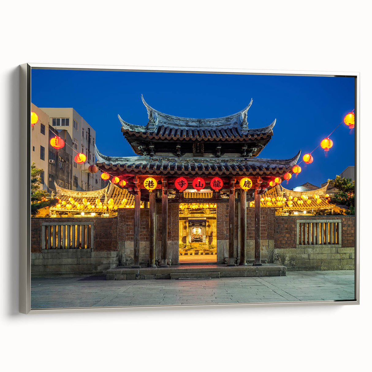 Framed canvas landscape art painting of a scenic Taiwan view in muted colors, ideal for living room decor.
