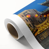 Art Deco-style poster of a serene Taiwanese landscape in soft pastel colors, ideal for nursery wall art.