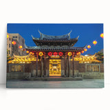 Black and white stretched canvas featuring a panoramic view of a Taiwanese landscape, ideal for kitchen wall art.