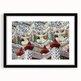 Extra large abstract art print depicting a colorful, textured Bangkok cityscape, in a black frame with mat.