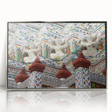 Mid-century modernist art of Bangkok skyline in muted silver tones on framed acrylic, suitable for modern art wall decor.