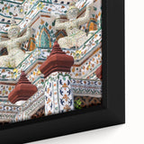 Extra large framed canvas of a textured Bangkok skyline in vibrant colors on a black background, ideal for living room decor.