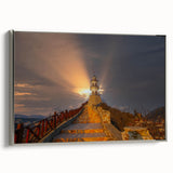 Framed canvas featuring a vintage-style landscape art painting of a Turkish scenery in colorful and black tones.