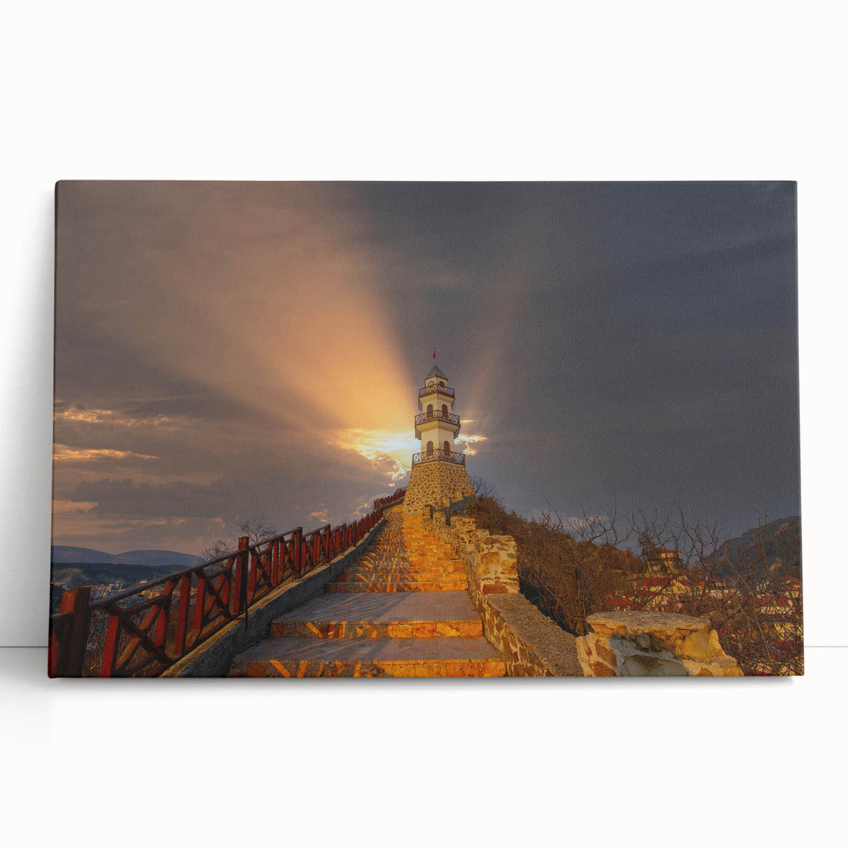 Black and white large art of Turkish scenery on stretched canvas, ideal for kitchen wall art or bedroom.