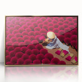 Mid-century modernist style large art print of a Vietnamese landscape in muted gold tones on framed acrylic.