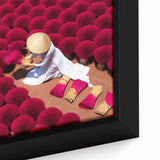 Extra large framed canvas featuring a textured, colorful Vietnamese landscape in black, ideal for living room decor.