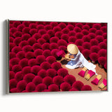 Landscape art painting of a Vietnamese scenery in muted green and brown tones, framed canvas, ideal for living room decor.