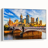 Framed canvas of Melbourne landscape in black and white, ideal for bedroom wall art.