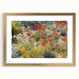 Textured art depicting an abstract scenery of Perth, Australia in muted earth tones on a framed gold mat.