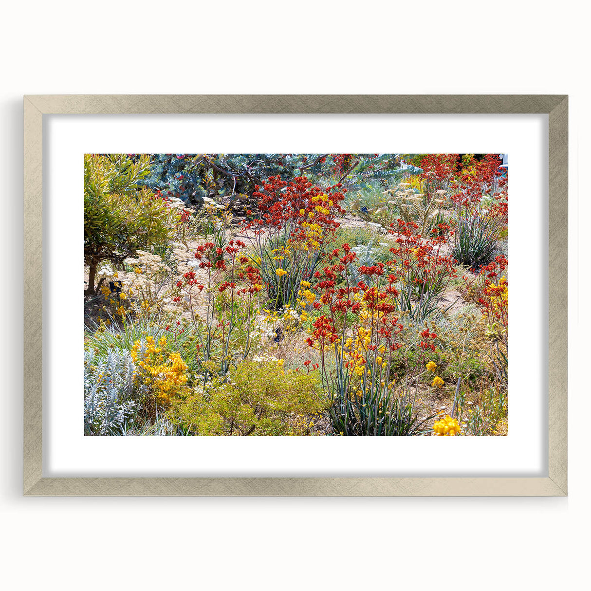 Abstract art print of Perth skyline in muted blue tones on a framed canvas, suitable for dining room decor.