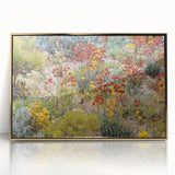 Mid-century modernist art depicting the Perth skyline in gold and blue tones on a framed acrylic print.