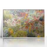 Acrylic print of Perth, Australia with a white frame, featuring mid-century modernist style and soft color tones.