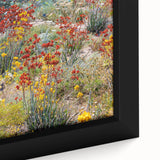 Extra large framed canvas of a textured Perth skyline in black with colorful accents, ideal for living room decor.