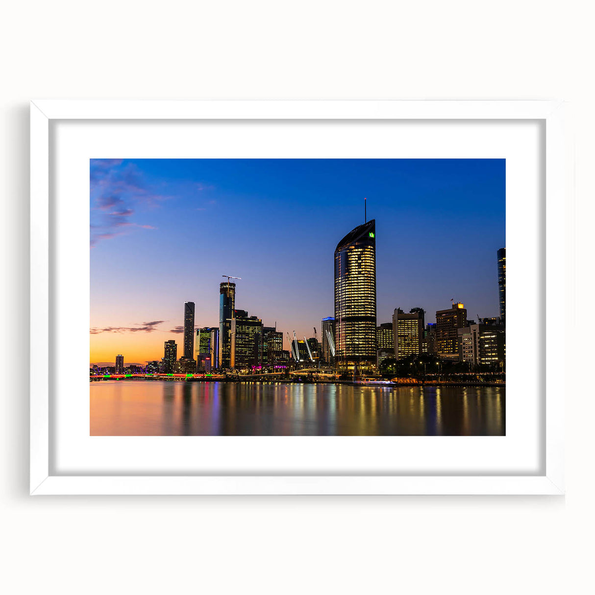 Textured abstract art print depicting the Queensland scenery in muted earth tones on a framed white canvas.