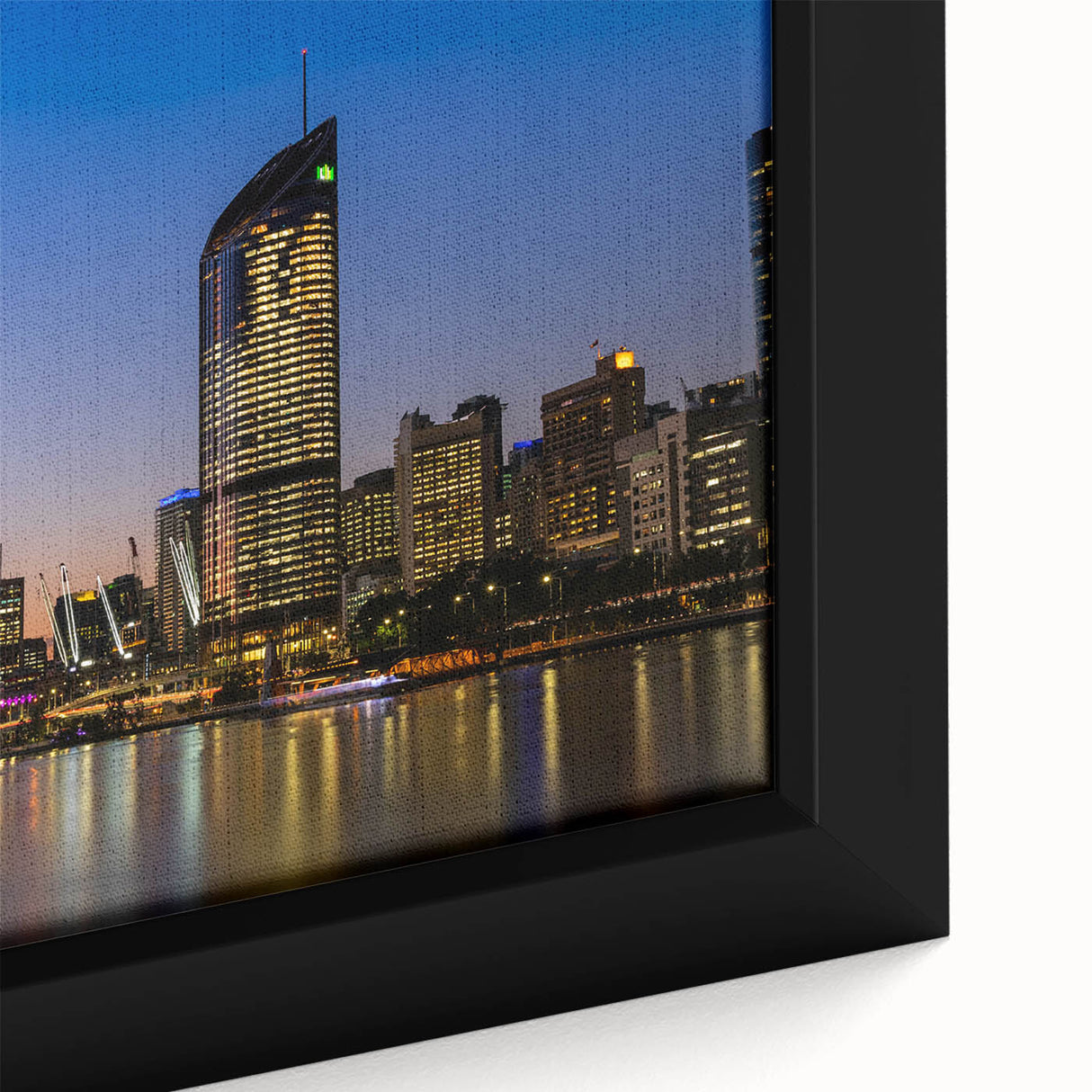 Extra large framed canvas featuring a textured depiction of Queensland scenery in black with colorful art accents.