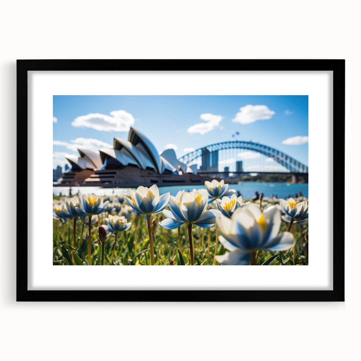 Extra large abstract art print of Sydney scenery in vibrant colors on a textured canvas, ideal for living room decor.