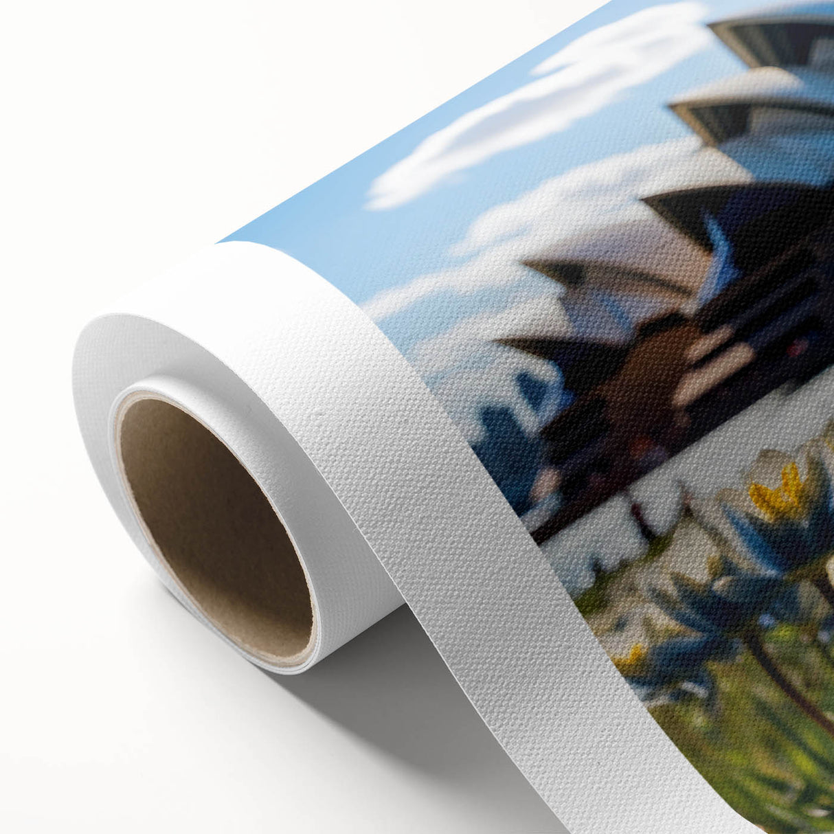 Art deco poster of Sydney skyline in soft pastel shades on rolled canvas, ideal for nursery wall art.