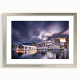 Extra large abstract art print of Tasmania scenery in textured style, framed with silver mat, suitable for living room decor.