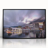 Large abstract wall art depicting a Tasmanian landscape in muted green and blue tones on a framed acrylic.