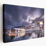 Scenic Tasmania landscape on large stretched canvas, featuring lush greenery and tranquil waters.