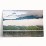 Black and white panoramic view of British Columbia landscape on stretched canvas, ideal for kitchen wall art.
