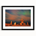 Colorful abstract art print of textured scenery in Manitoba, in a large black frame, ideal for living room decor.