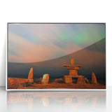 Acrylic print of Manitoba scenery in art deco style with muted earth tones, ideal for modern nursery wall art.