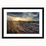 Extra large abstract art print of a colorful, textured Canadian landscape, framed with a black mat.