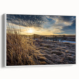 Vintage poster art of New Brunswick scenery on framed canvas, featuring vibrant colors, ideal for living room decor.