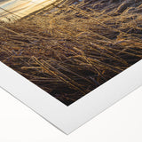 Art deco poster featuring a serene New Brunswick landscape in muted green and blue tones on rolled canvas.