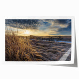 Scenic New Brunswick landscape on rolled canvas, featuring soft earth tones, ideal for dining room wall art.