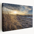 Large stretched canvas depicting a serene New Brunswick landscape in muted green and blue tones.