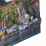 Large abstract wall art featuring a Newfoundland scenery in muted earth tones on acrylic glass.