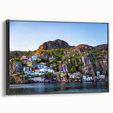 Black and white framed canvas of Newfoundland landscape, ideal for bedroom wall art.