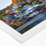 Art deco poster of Newfoundland scenery in muted earth tones on rolled canvas, ideal for dining room wall art.