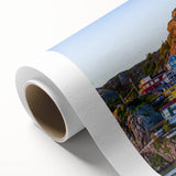 Art Deco-style poster of Newfoundland scenery on rolled canvas, featuring muted earth tones, ideal for nursery wall art.