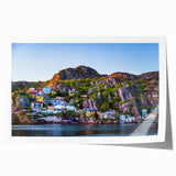 Extra large rolled print of a Newfoundland scenic landscape in muted green and blue tones, ideal for dining room wall art.