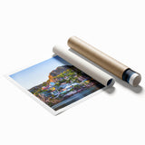 Rolled print of Newfoundland scenery with lush green tones, ideal for classy bathroom wall art.