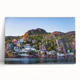 Black and white photo of Newfoundland scenery on stretched canvas, ideal for kitchen wall art.