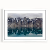 Abstract art print depicting the Northwest Territories scenery in muted earth tones on a framed white mat.