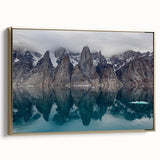 Framed canvas featuring a vintage-style landscape painting of Northwest Territories, with black and gold tones.
