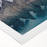 Art deco poster of the Northwest Territories landscape in muted gray and blue tones on rolled canvas.