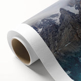 Art deco poster of Northwest Territories scenery in muted blue and green tones on rolled canvas, ideal for nursery wall art.